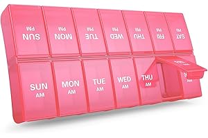 ANNWER Weekly Pill Organizer AM PM, Barhon 7 Day Large Pill Box Pill Case 2 Times a Day(Red)