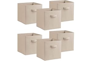 SIMPA Urban Living Multi Purpose 31cm Cubic Storage Box Collapsible Organiser Storage Cube Basket Bin for Clothes, Toys, Books, DVDs, Bedding, Towels and More... (Beige x6)