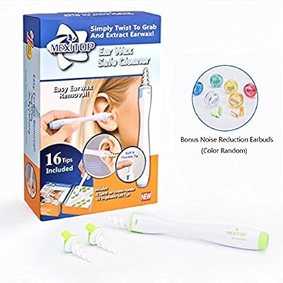 MEXITOP Nettoyeur d'Oreilles, Kit d'enlèvement de cire d'oreille, nettoyant à cire d'oreille, cire d'épilation en spirale doux avec 16 têtes de remplacement en silicone jetables améliorées pour bébé, hygiène de l'oreille familiale + bouchons d'or…