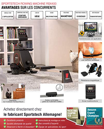 Sportstech RSX400 Rammeur - Marque Allemande de qualité -Video Events & multijoueur APP, Ceinture de fréquence Cardiaque avec rameur pour Votre Maison, Pliable avec 8X magnétorésistance Sportstech RSX400 Rammeur - Marque Allemande de qualité -Video Events & multijoueur APP, Ceinture de fréquence Cardiaque avec rameur pour Votre Maison, Pliable avec 8X magnétorésistance