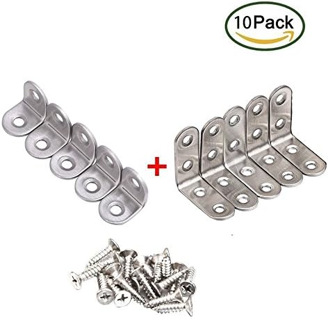 Corner Brackets Angle Brackets Corner Braces 90 Degree Right Angle Brackets Stainless Steel Corner Braces with 30 Pack Screw (10 Pack ,40 * 40 mm 5pack + 20 * 20 mm 5pack)