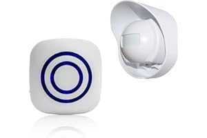 SiegenPro Alarma de seguridad Timbre de Alarma inalámbrico con Sensor de Movimiento PIR Infrarrojo Detector ​de Timbre del Sensor Alarma para Entrada del Puerta Casa Tienda y Oficina (Blanco, 1S + 1R)