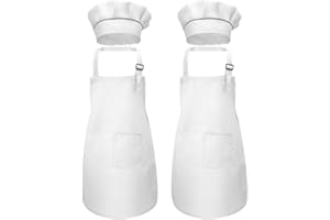 Disino 4 Pcs Kids Apron and Chef Hat Set, Boys Girls Adjustable Aprons with 2 Pockets, Children Chef Apron Toddler Kitchen Garden Bib Aprons for Cooking Crafting Painting Baking (7-13 Year)