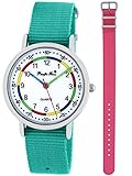 Pacific Time Kinder Lernuhr Analog Quarz mit 2 Textilarmband 10017 Türkis Rosa