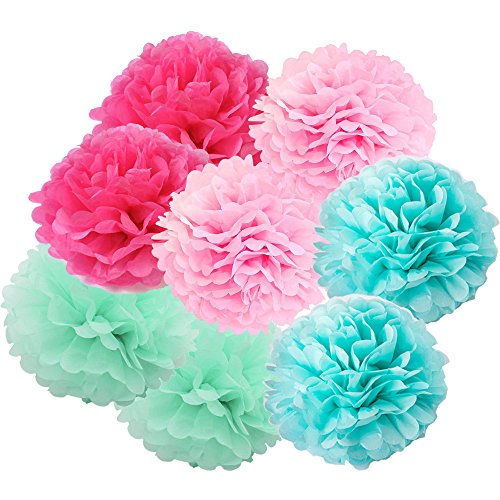 Freedom-vp Papier Pompom 12er 15cm/20cm/25cm Mixed DIY Papier Blumen PomPoms Zum Aufhängen Seidenpapier schöne Dekor für Geburtstag Hochzeitsfest Basteln Babyshower Dekoration Feier Party Baby-Duschen Brautduschen Wohnungdeko (Farbe-2)