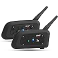 EJEAS V6 Motorcycle Helmet Bluetooth Intercom Full Duplex 1200M BT Interphone Headset Water Resistant Communication System for 6 Riders (Dual)