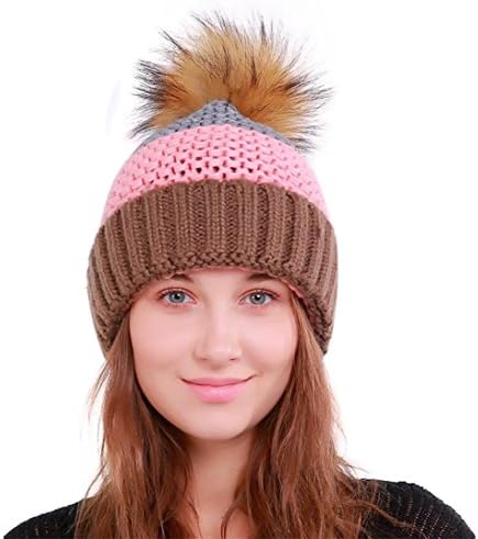 WINWINTOM Women Warm Crochet Winter Wool Knit Ski Beanie Skull Caps Hat Hairy Bulb (Pink)