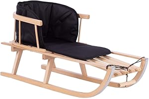 moovkee. Holzschlitten mit Rückenlehne Kinder - Kinderschlitten mit Lehne - Schlitten Holz mit Griff an Zugseil – Licht und Einfaches Gleiten