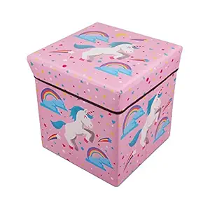 FunBlast Unicorn Multi-Functional Folding Storage Ottoman Box Organizer Cum Stool with Seat Cushion for Kids (30 X 30 X 30 cm) Multicolour, Square