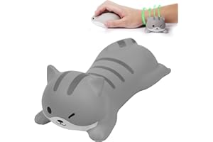 LIKE SHOW Doux Repose-Poignet Souris, Repose Poignet en mousse à mémoire PU, Souple mignon Dessin Animé, support de poignet pour clavier Souris pour Soulager le Poignet, Décompresser ou Décorations, Chat Gris