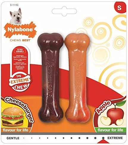 Interpet Limited Nylabone Extreme Chew Twin Pack Bone Cheeseburger/Apple Flavour Toy (Assorted Colours) (Small) (Assorted)