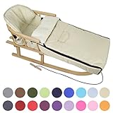 Holzschlitten aus Buchenholz, naturlackiert, Metallkufen, Bockstützen & Zugeisen pulverbeschichtet mit Rückenlehne (abnehmbar) und Zugseil