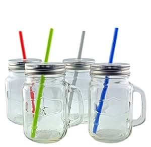 4er Set Vintage Trinkgläser mit Deckel silber / alu und