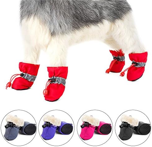 REXSONN Dog 4pcs Reflective Boots For Small to Medium Dogs 1-50 lbs Indoor, All Weather Soft Anti-slip Pet Shoes (Red, XS)