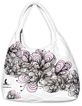 Handtasche mit Farbwechsel durch Sonnenlicht, Stofftasche mit Ornamenten, die sich rosa verfärben, in die Hand...