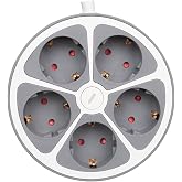 5'li Yuvarlak Grup Priz 1.5 Metre Kablo, Anahtarlı Beşli Priz &Ccedil;oklayıcı, Maksimum Kapasite 3680 Watt, 16 Amper