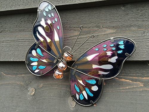 Fountaisia Pretty Metal Wall Art Butterfly With Pink & Blue Glass Wings Home & Garden 29cm