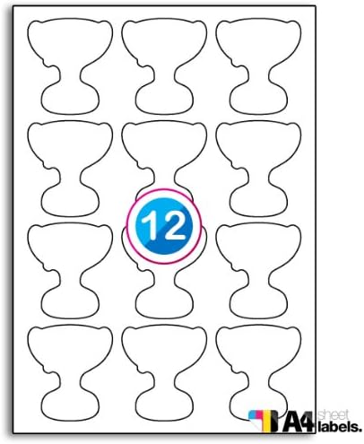 Multi Purpose White Permanent Trophy Shaped Labels - 12 Labels Per Sheet - 500 Sheets 58mm x 67mm