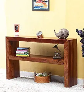 Shagun Arts Sheesham Wood Console Table for Living Room | Side Table for Living Room | Shelf Storage | Teak Brown Finish