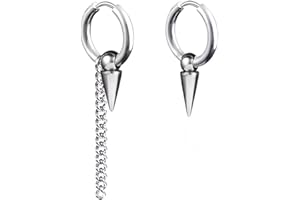 GULCEAN Mens Hoop Earrings With Cross Feather Cone Ball Chain Dangle Black Silver 316L Stainless Steel Punk Hip Hop Rock Gothic Style Kpop Asymmetric Earrings For Men Women