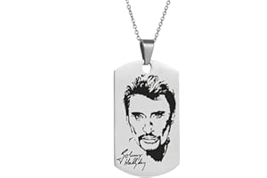 AFSTALR Johnny Hallyday Pendentif Collier Chaîne en Acier Inoxydable Bijoux Homme Cadeaux Souvenir Fan, Emballage de boîte Cadeau