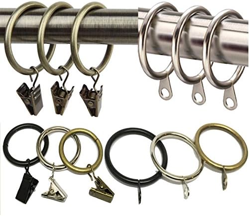 SystemsEleven Metal Curtain Rod Rings Net Rail Pole Clips Hanging Hooks Eyelets Sprung Drapery (Silver with Clips(Pack of 10))