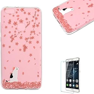 Clear TPU Hülle für Huawei P8 Lite 2017,Silikon Hülle für Huawei P8 Lite 2017,Funyye Stilvoll Ziemlich [Blütenblätter Kätzchen Muster] Ultra Dünn Durchsichtig Transparent Klar Soft Gummi Rückseite Handyhülle Etui für Huawei P8 Lite 2017 + 1 x Frei Displayschutzfolie