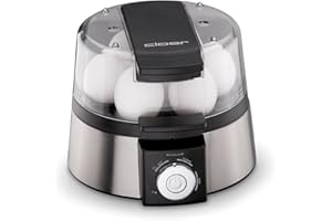 Cloer 6070 Cocedor de huevos eléctrico para 7 huevos, Continuar la función de cocción, señal acústica , 3 insertos para huevos escalfados, 435 vatios, acero inoxidable