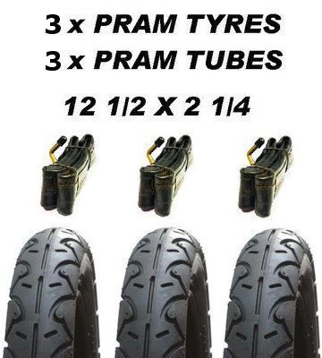 Preisvergleich Produktbild 3x Kutschenreifen & 3x Schlauch 12 1 / 2 x 2 1 / 4 Glatt für Quinny Buzz Freestyle Moodd Speedi
