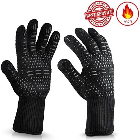 SKMALL BBQ Grill Cooking Gloves - 932°F Extreme Heat Resistant Barbecue Gloves with Forearm Protection - Great for Barbecue Grilling, Baking, Oven Mitts, Pot Holders, Camping, Outdoor &amp; Indoor Use