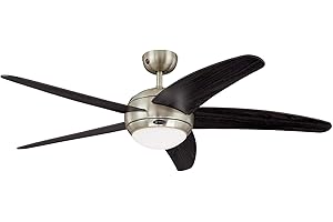 ‎WESTINGHOUSE LIGHTING Westinghouse Lighting 132 cm Deckenventilator Bendan 72557 mit Einzelleuchte und fünf Flügeln, Ausführung in seidenmattem Chrom mit Opalmilchglas [Energieklasse G]