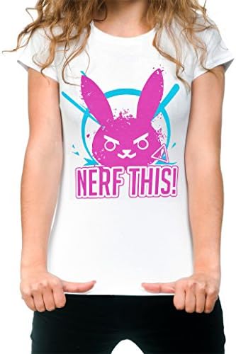 Womens NERF THIS! OVERWATCH D.VA Blizzard Game Fan Gift Geek Present WHITE T-SHIRT