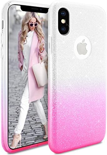 iPhone X Case, TheBlingZ.® Sparkle Premium Hybrid Glitter Bling Bling TPU phone Case Cover For iPhone X - Pink Shading