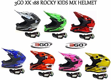 MOTORBIKE 3GO XK-188 MX ROCKY KIDS HELMET Motorcycle Off Road Quad Sports ECE ACU Approved Helmet + Moto X1 Black Goggle - Blue - X-Large