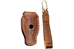 HIBEYO Étui de clé de Voiture Intelligent en Cuir pour Mercedes Benz A B C E G S R Classe GLA GLC GLE GLS SL SLK Boîte à clés A Marron