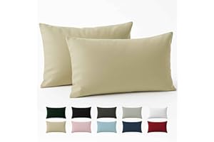 Funda de Almohada 40x70 Algodón Reforzado (Pack de 2) - Beige - Tela Apretada de 57 Hilos/cm² - Funda Almohada 40 x 70 - Certificación Oeko Tex - Dreamzie