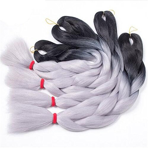 Instylehair Two Ombre Kanekalon Braiding Hair 24“1Pcs 100g Synthetic Braid Hair Extension(1B Grey Color by Instylehair - 3