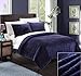 Produktbild Chic Home sb1686-an 3 Stück Luxemburg Ultra Plüsch Micro Mink Decke und kissenrollen Waffelstoff Set, Full/Queen, Marineblau