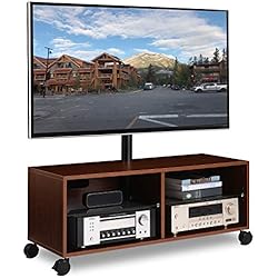RFIVER Meuble TV Mobile sur roulettes avec 4 Compartiments Support Pivotant et Réglables en Hauteur pour téléviseurs Plats et Courbes de 32 à 65 Pouces Noyer TW5002