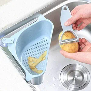 TRENDING plastic Multipurpose kitchen sink corner dish organizer tray strainer basket drainer, dustbin Storage removable holder stand rack, waste dispenser with Suction Cup | Color : Sky Blue| Pack Of 1