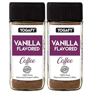 YOGAFY - VANILLA Flavored Coffee - 100 g | Instant Coffee Powder | Vanilla Coffee | Sugar Free - Smooth Rich Taste | Made with 100% Pure Coffee - Pack of 2 (50 Gram Each)