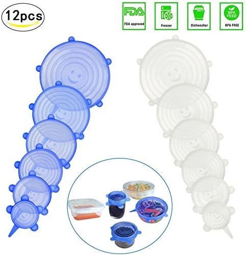 UmeBiz 12pcs transparent and blue color silicone food cover extendable silicone covers for Super thick(320g)! Keep food fresh!
