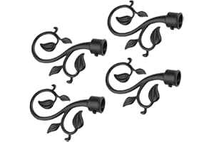 SHARPLACE 4 Stück Gardinenstange Endstück, Endkappen für Vorhangstangen, Klassische Blätter Förmig Gardinenstange Endstücke Deko, Vintage Vorhangstangen Dekoration für Küche Badezimmer Wohnzimmer, Schwarz