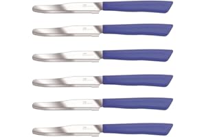 Tredoni 6 Couteaux de Cuisine - Couteau Dentelé 11cm en Acier Inoxydable Italien à Légumes/Steak/Table, Pointe Arrondie (Bleu)