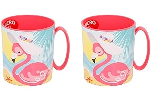 ALMACENESADAN 2746 Confezione da 2 Tazze Adatte al microonde Fenicottero capacità 350 ml, Ogni Tazza Prodotto in plastica Riutilizzabile Senza BPA, Rosa, 430ml