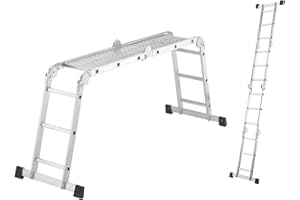 Hailo M60 Alu-Universalleiter - Kombileiter 4 x 3 Sprossen belastbar bis 150 kg - Mehrzweckleiter als rutschfeste Arbeitsbühne, Anlegeleiter, Stehleiter verwendbar - 6 Sicherheitsgelenke - Silber
