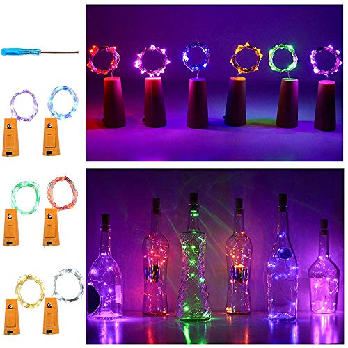 Huixiang 6 pezzi in sughero bottiglia di vino tappo per bottiglia LED luce a batteria Fairy Light string Light 1,1 m di filo di rame 20 micro LED luce decorativa DIY per diserbo Home party Mix 6 Color
