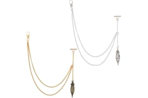 DELORIGIN 2 Colors Pocket Watch Chain with Vintage Hollow Pendant, Metal Vest Chain for Men, Curb Link Chain Suit Chain with T Bar and Lobster Clasps for Pocket Watch Birthday Gift