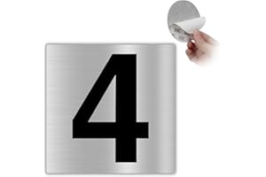 LEIASA | Numéro Autocollant Maison - 10x10 cm - Aluminium - N° 4 - Numéro Appartement Hôtel - Numérotation Portes - Intérieur et Extérieur - Numéro de Porte - Numéro 4 (Numéro 4)