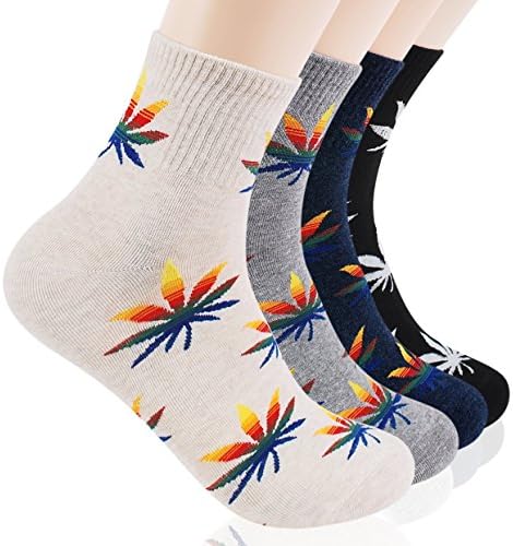 Ariatoe Mens 4 Pairs Luxury Colorful Stripe Design Cotton Crew Socks Size 7 to 11 (Marihuana)
